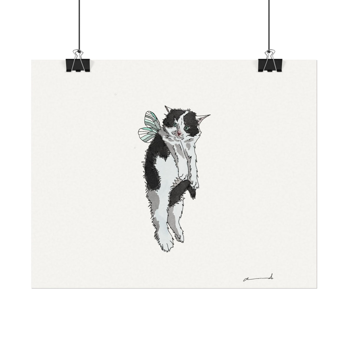 "Fairy Foster Kitten" Textured Watercolor Matte Posters
