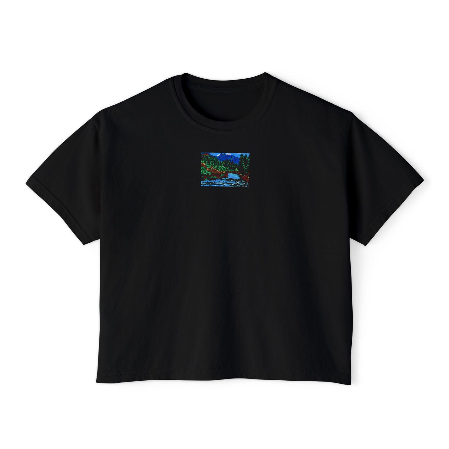 "Ambient Noise" Women's Boxy Tee, Landscape, Oregon, Pacific Northwest Scenery, Oregon Riverbanks ACEO 6/8