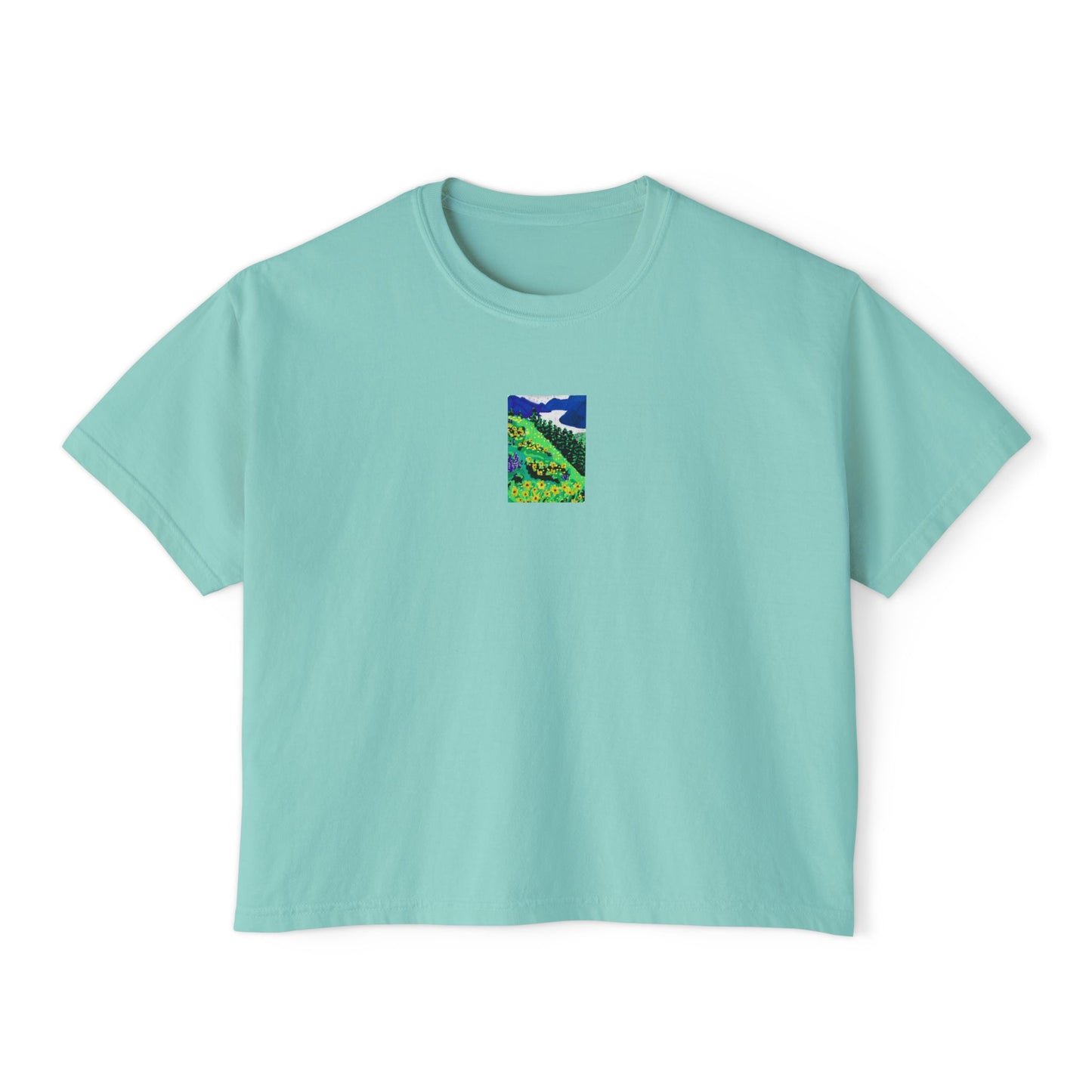 "Wildflower Fields" Women's Boxy Tee, Landscape, Oregon, Pacific Northwest Wildflowers, Oregon Riverbanks ACEO 4/8