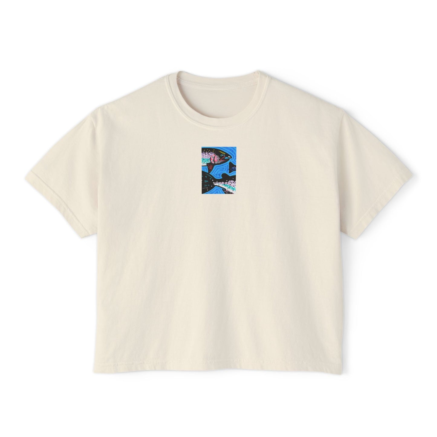 "Steelhead Trout" Women's Boxy Tee, Freshwater Fish, Oregon, Pacific Northwest Rivers, Oregon Riverbanks ACEO 1/8