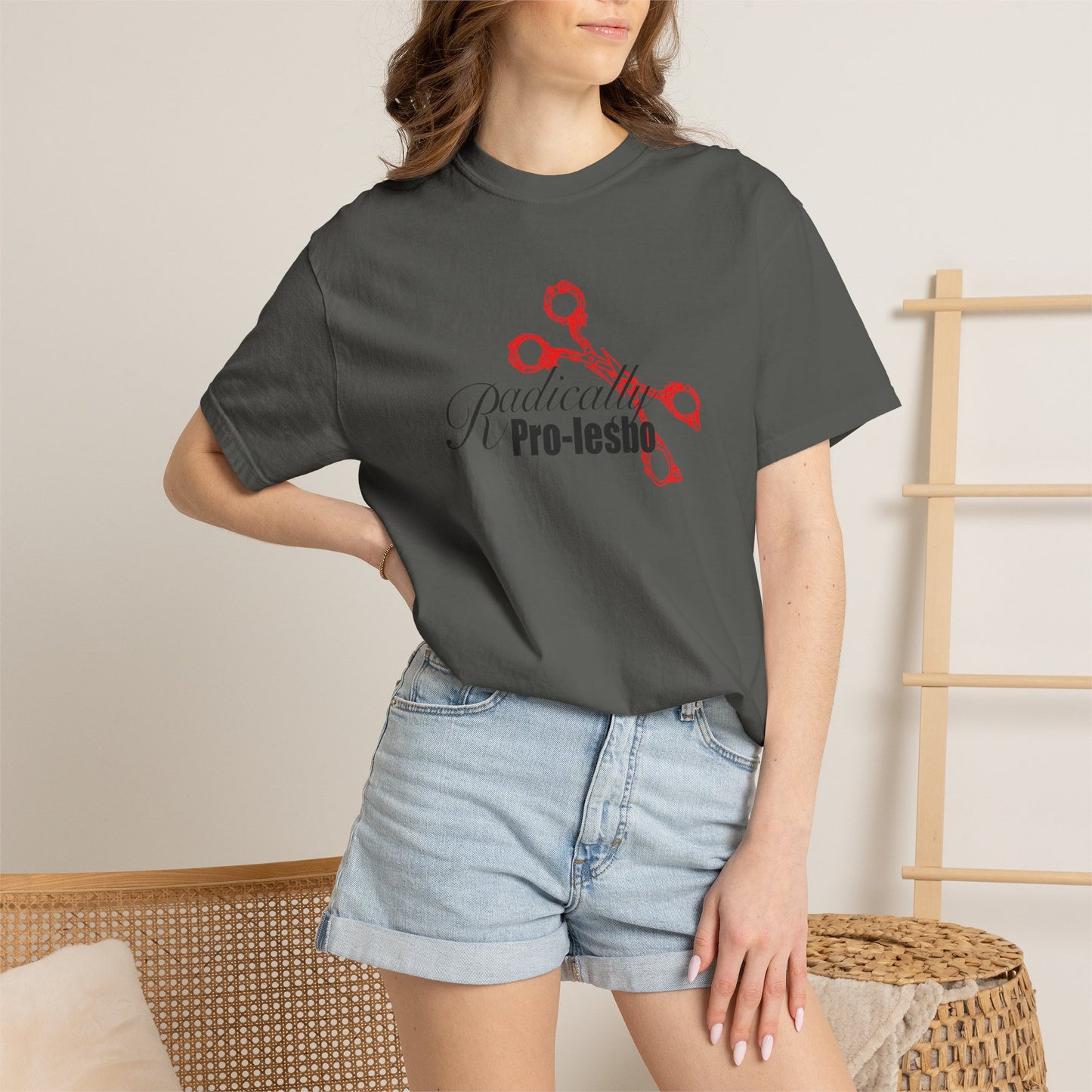 Radically pro-Lesbo, Red Scissors, Unisex Garment-Dyed T-shirt