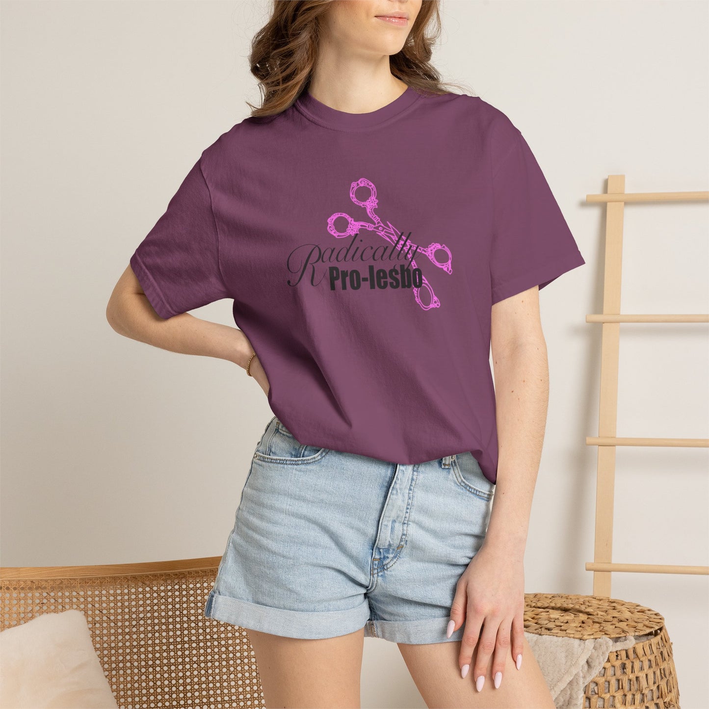 Radically Pro-Lesbo, Pink Scissors, Unisex Garment-Dyed T-shirt