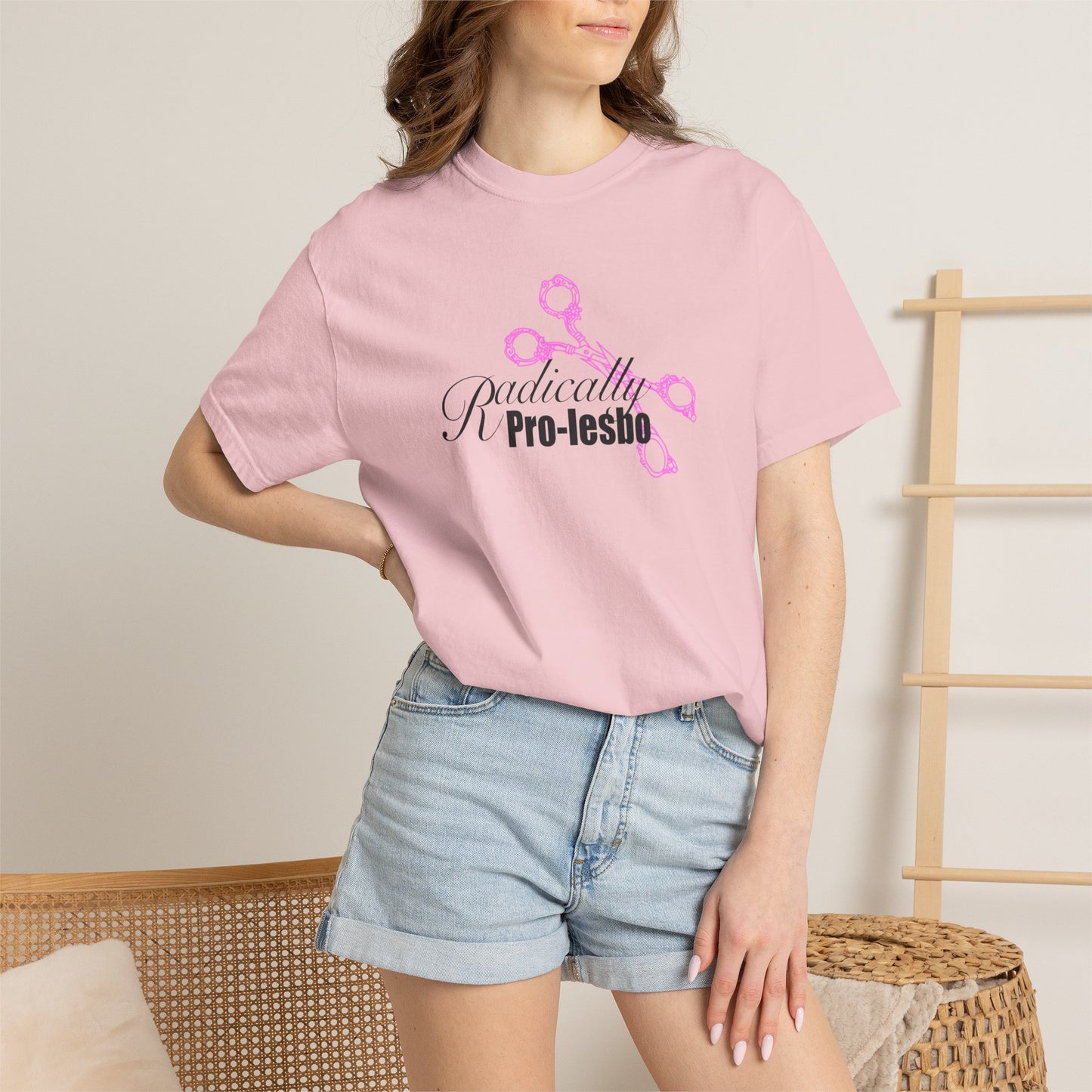 Radically Pro-Lesbo, Pink Scissors, Unisex Garment-Dyed T-shirt