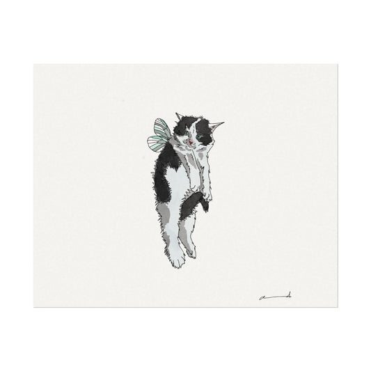 "Fairy Foster Kitten" Textured Watercolor Matte Posters