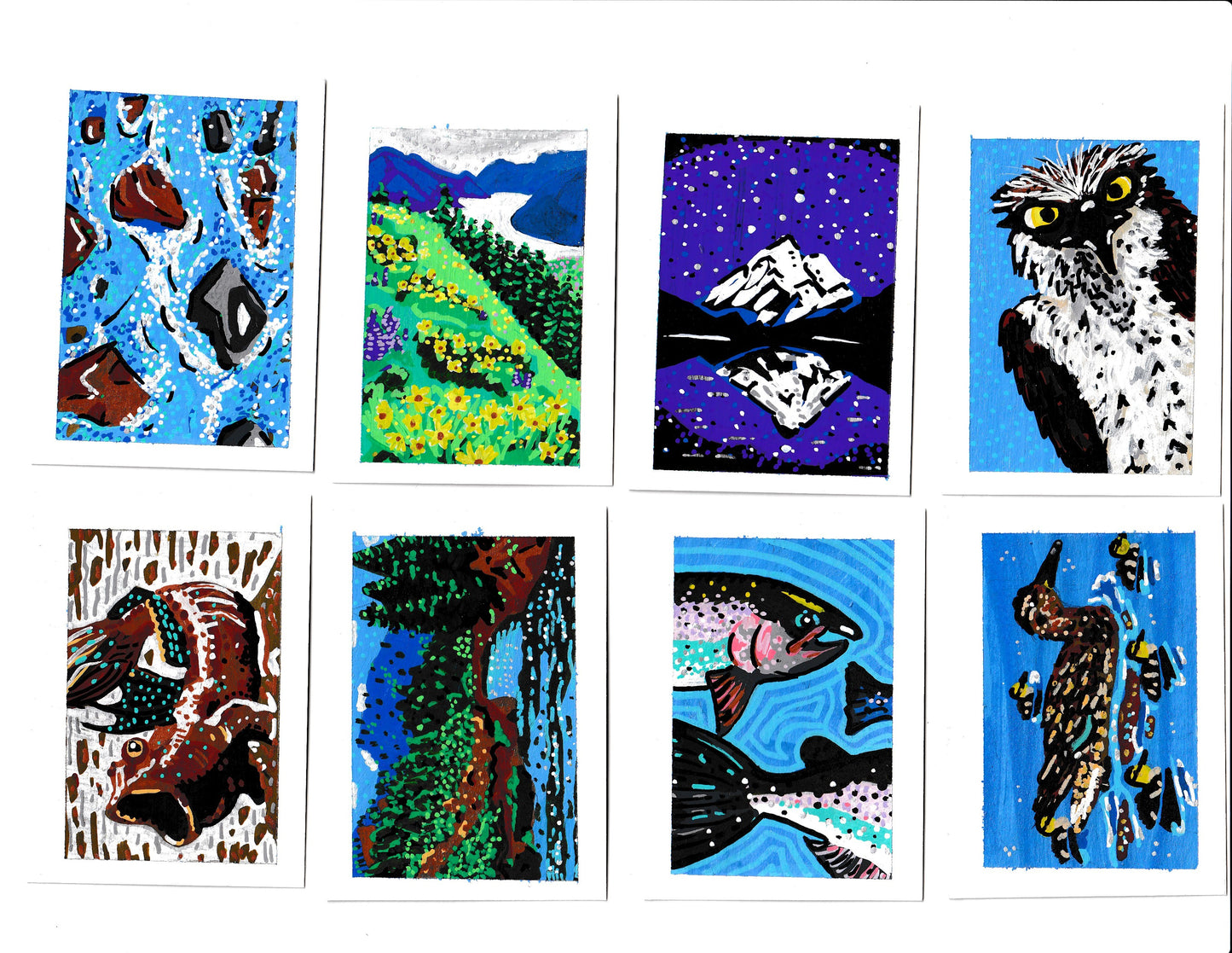 "Ambient Noise" Square Stickers, Oregon Riverbanks, Pacific Northwest Scenery ACEO 6/8