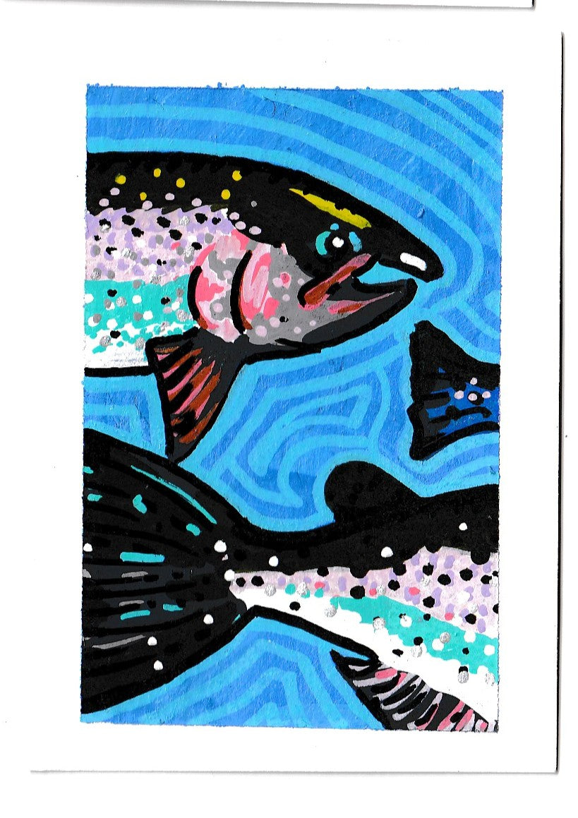 "Steelhead Trout" Car Air Freshener, Freshwater Fish, Pacific Northwest Wildlife, Oregon Riverbanks ACEOs 1/8