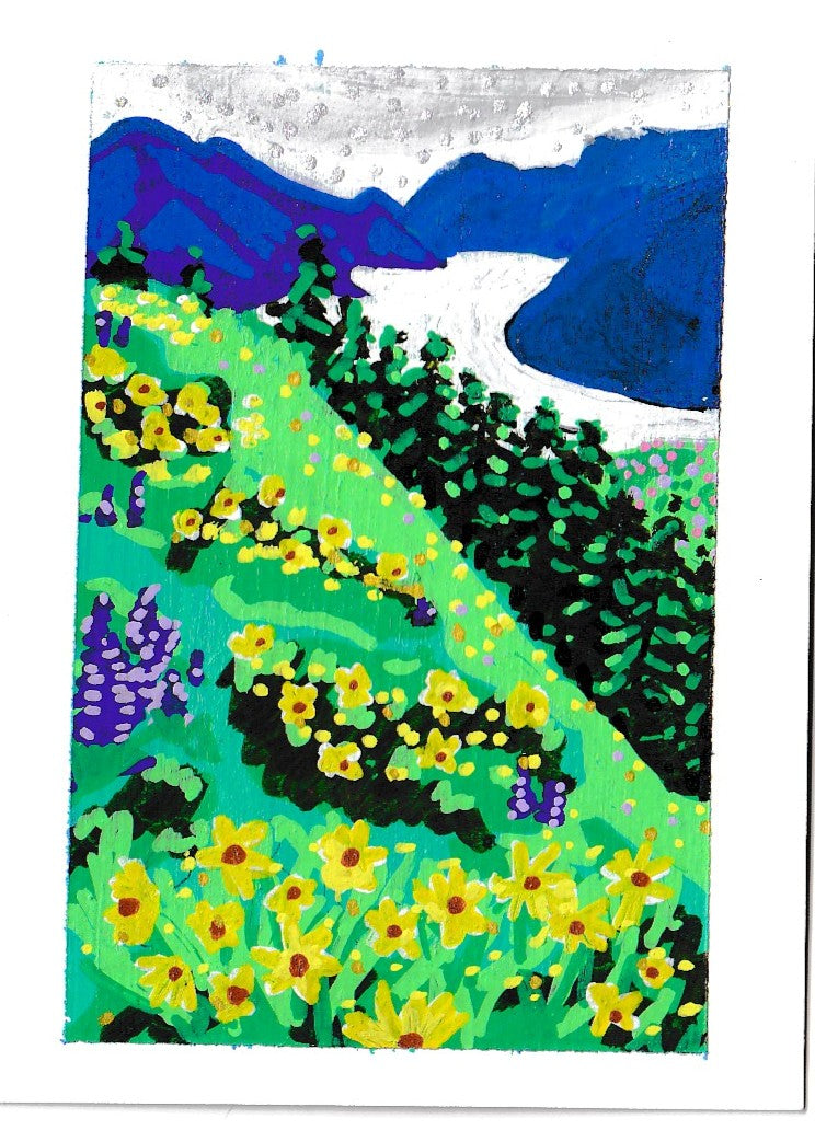 "Wildflower Fields" Square Stickers, Oregon Riverbanks, Pacific Northwest Wildflowers ACEO 4/8
