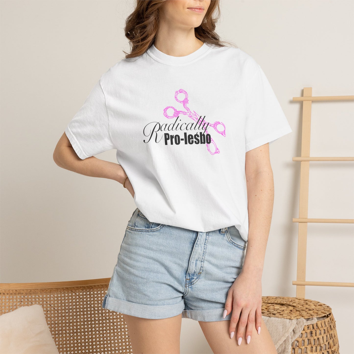 Radically Pro-Lesbo, Pink Scissors, Unisex Garment-Dyed T-shirt