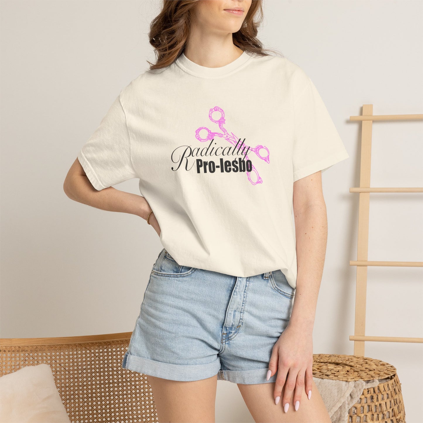 Radically Pro-Lesbo, Pink Scissors, Unisex Garment-Dyed T-shirt
