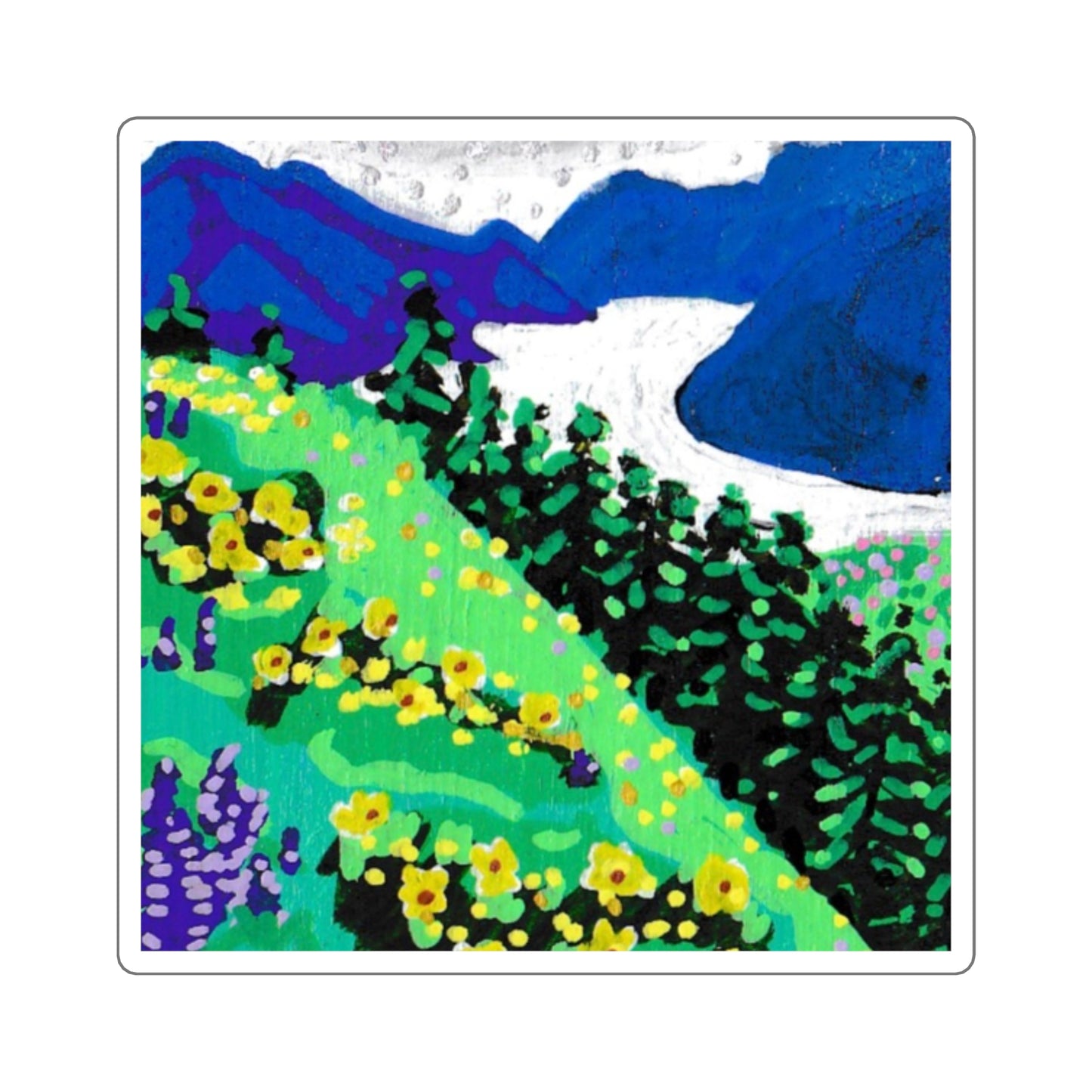 "Wildflower Fields" Square Stickers, Oregon Riverbanks, Pacific Northwest Wildflowers ACEO 4/8