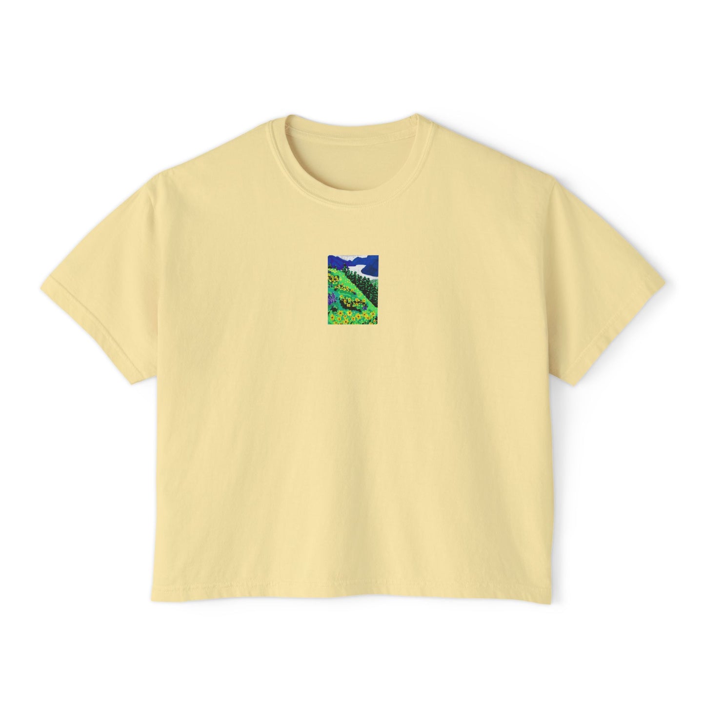 "Wildflower Fields" Women's Boxy Tee, Landscape, Oregon, Pacific Northwest Wildflowers, Oregon Riverbanks ACEO 4/8