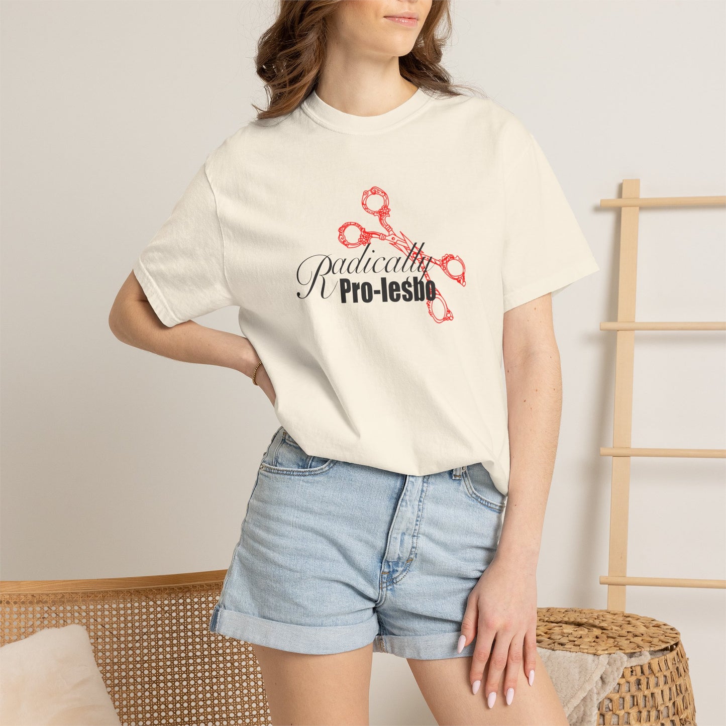 Radically pro-Lesbo, Red Scissors, Unisex Garment-Dyed T-shirt