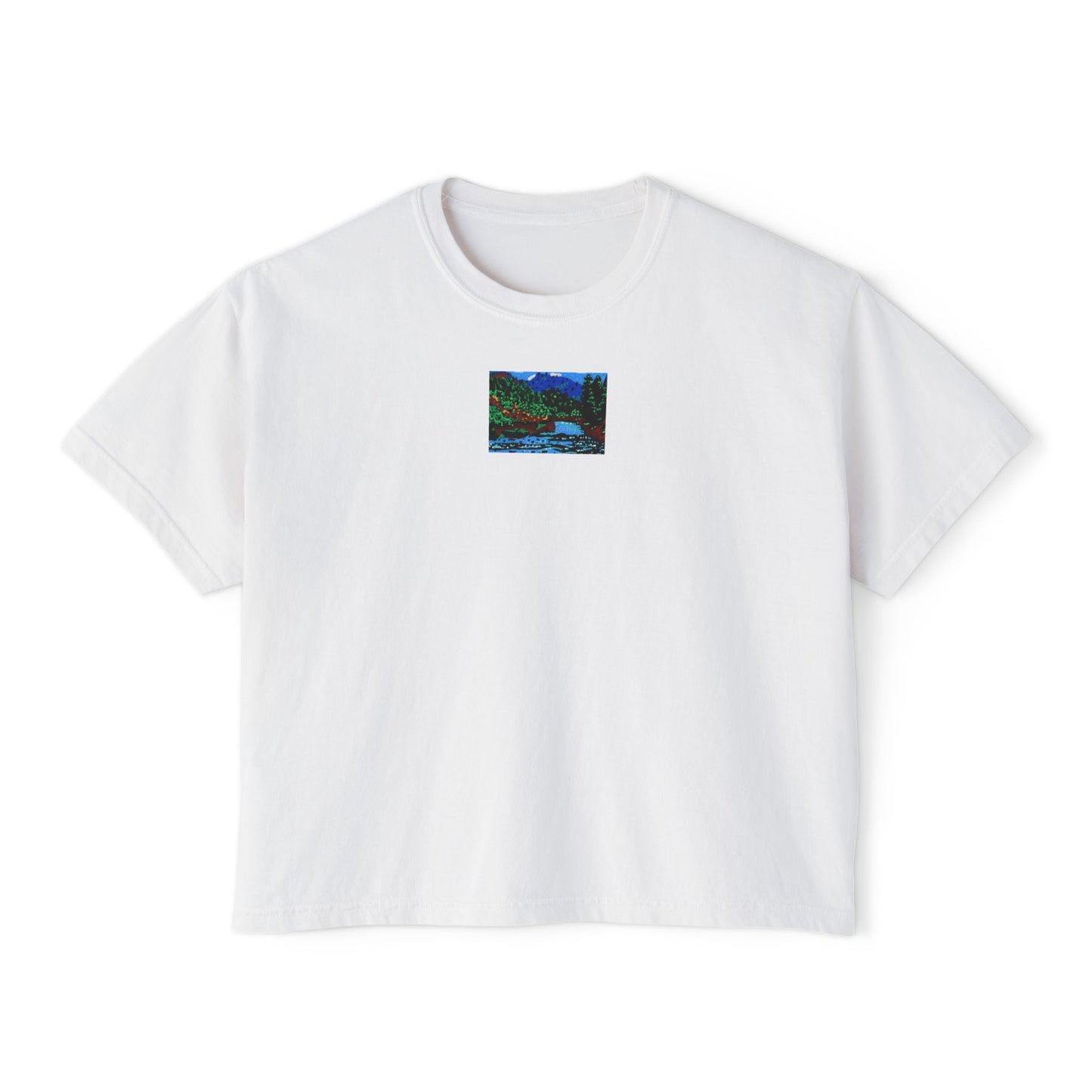 "Ambient Noise" Women's Boxy Tee, Landscape, Oregon, Pacific Northwest Scenery, Oregon Riverbanks ACEO 6/8