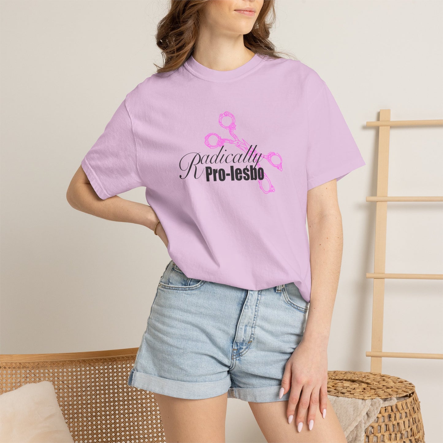 Radically Pro-Lesbo, Pink Scissors, Unisex Garment-Dyed T-shirt