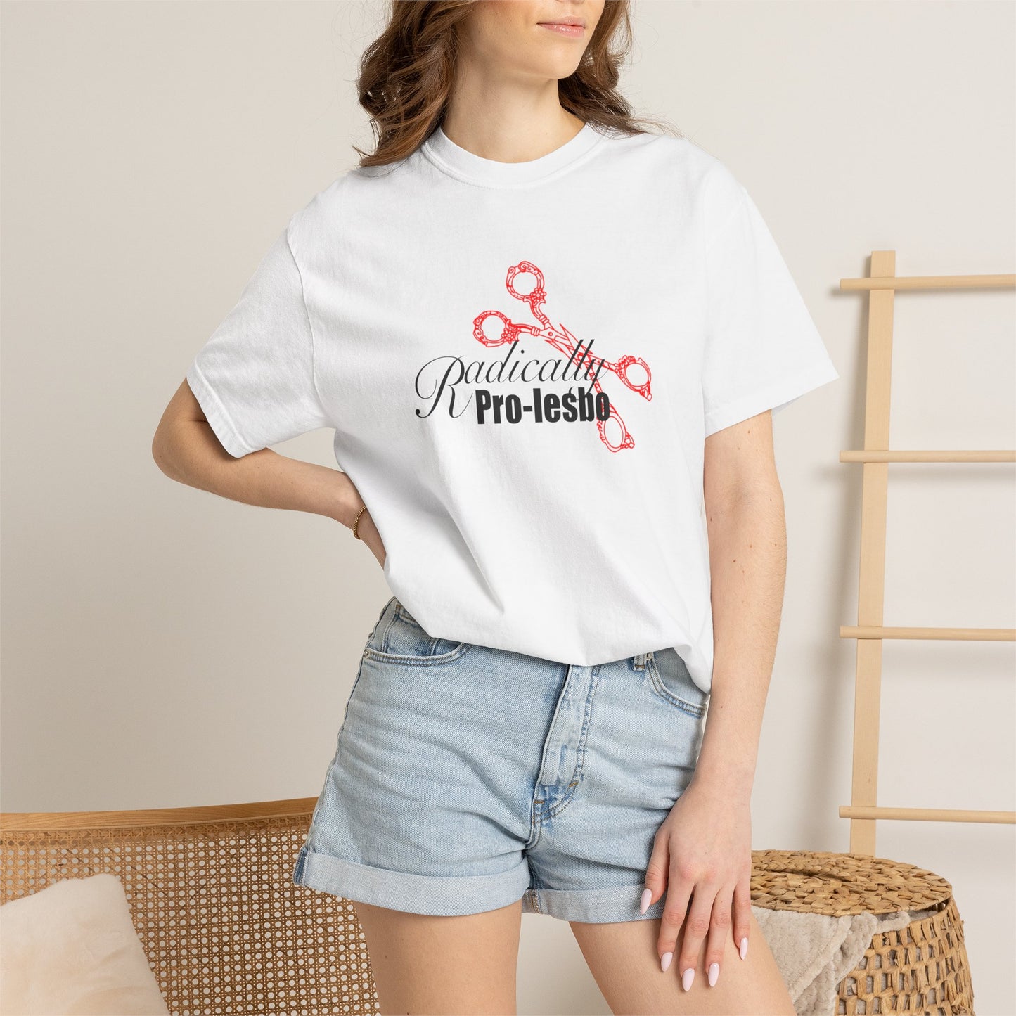 Radically pro-Lesbo, Red Scissors, Unisex Garment-Dyed T-shirt