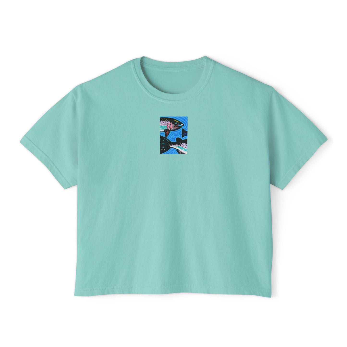 "Steelhead Trout" Women's Boxy Tee, Freshwater Fish, Oregon, Pacific Northwest Rivers, Oregon Riverbanks ACEO 1/8