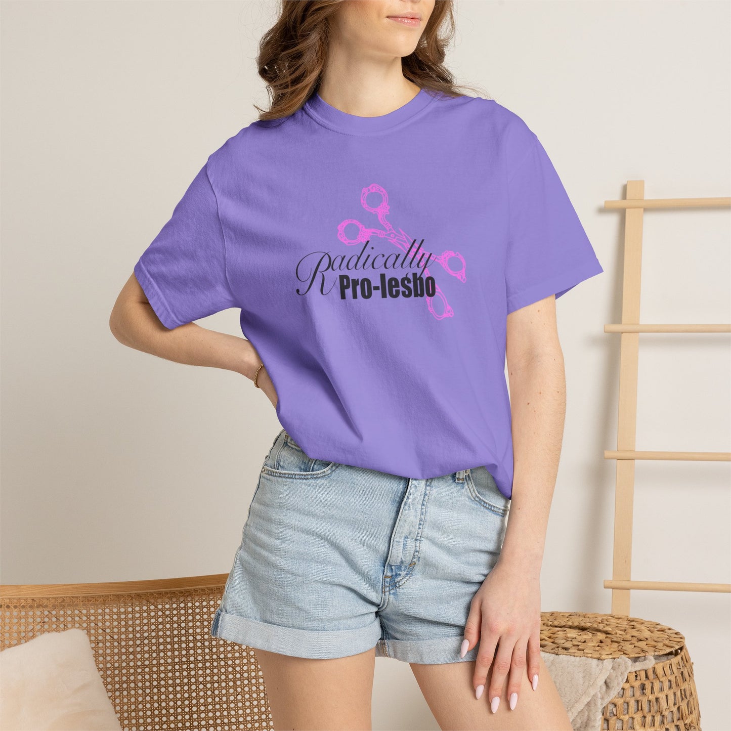 Radically Pro-Lesbo, Pink Scissors, Unisex Garment-Dyed T-shirt