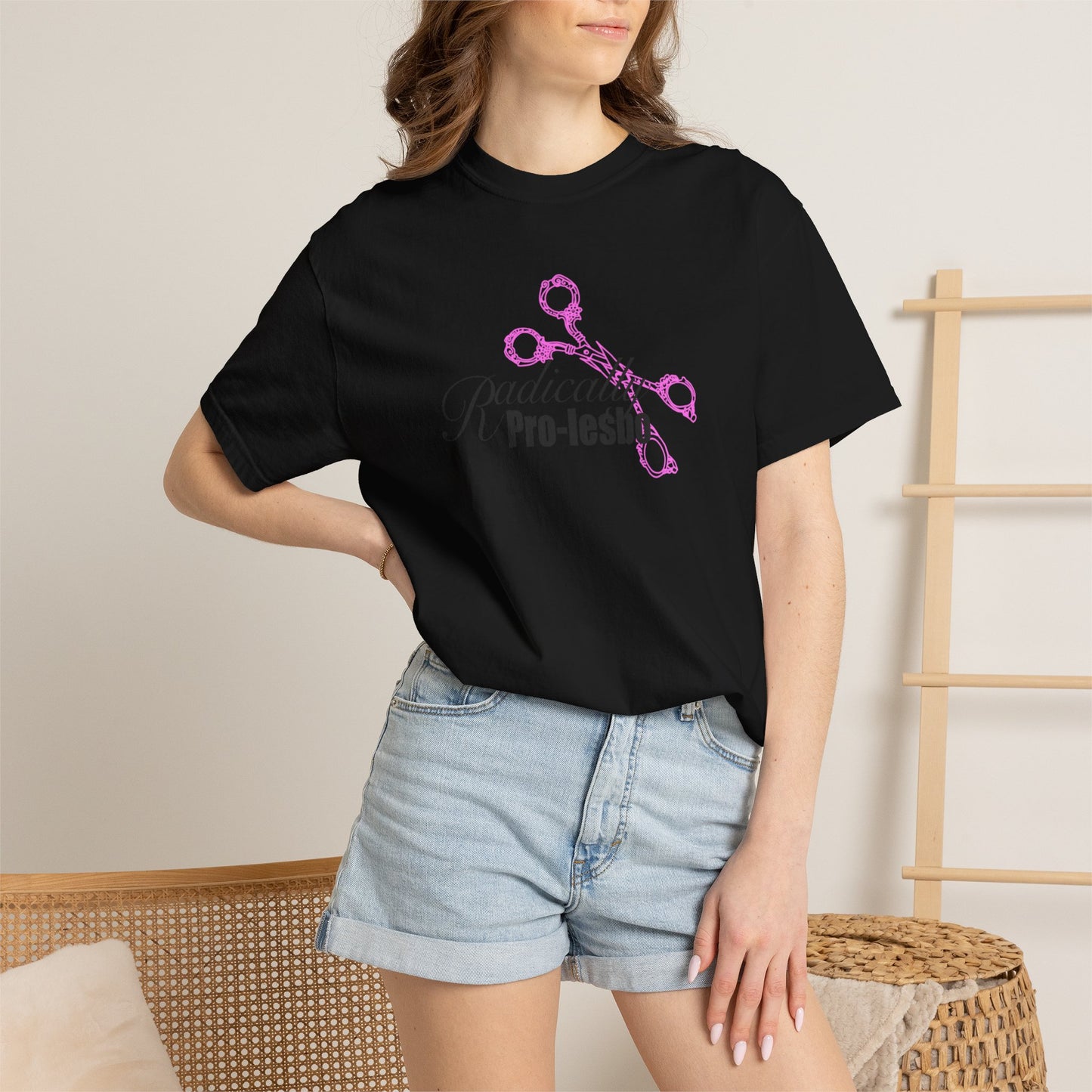Radically Pro-Lesbo, Pink Scissors, Unisex Garment-Dyed T-shirt