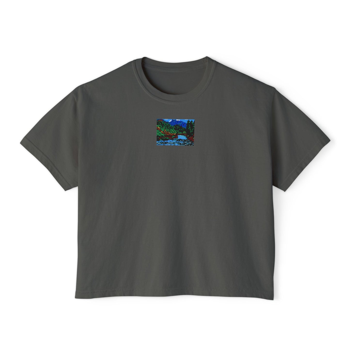 "Ambient Noise" Women's Boxy Tee, Landscape, Oregon, Pacific Northwest Scenery, Oregon Riverbanks ACEO 6/8