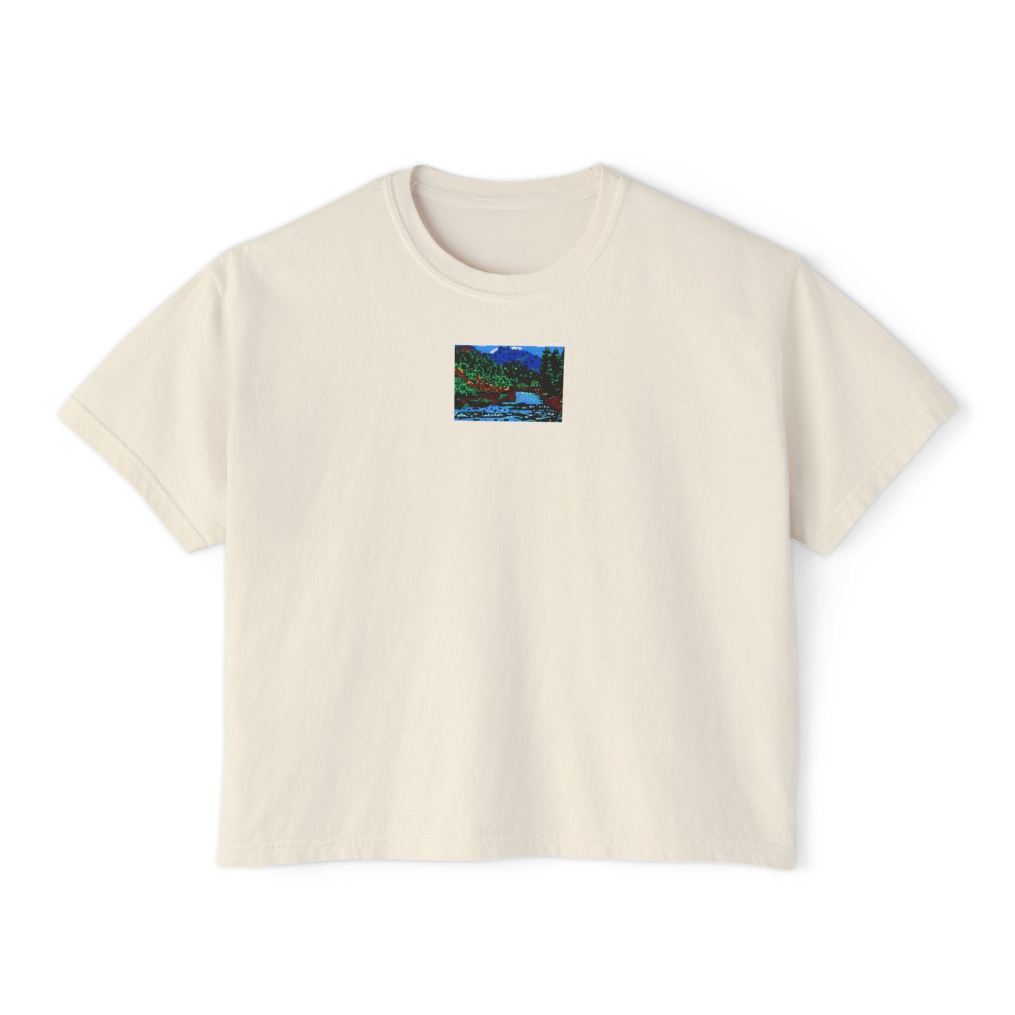 "Ambient Noise" Women's Boxy Tee, Landscape, Oregon, Pacific Northwest Scenery, Oregon Riverbanks ACEO 6/8