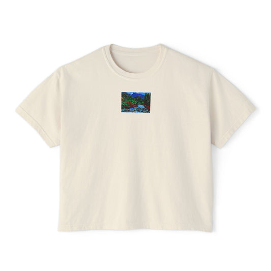 "Ambient Noise" Women's Boxy Tee, Landscape, Oregon, Pacific Northwest Scenery, Oregon Riverbanks ACEO 6/8